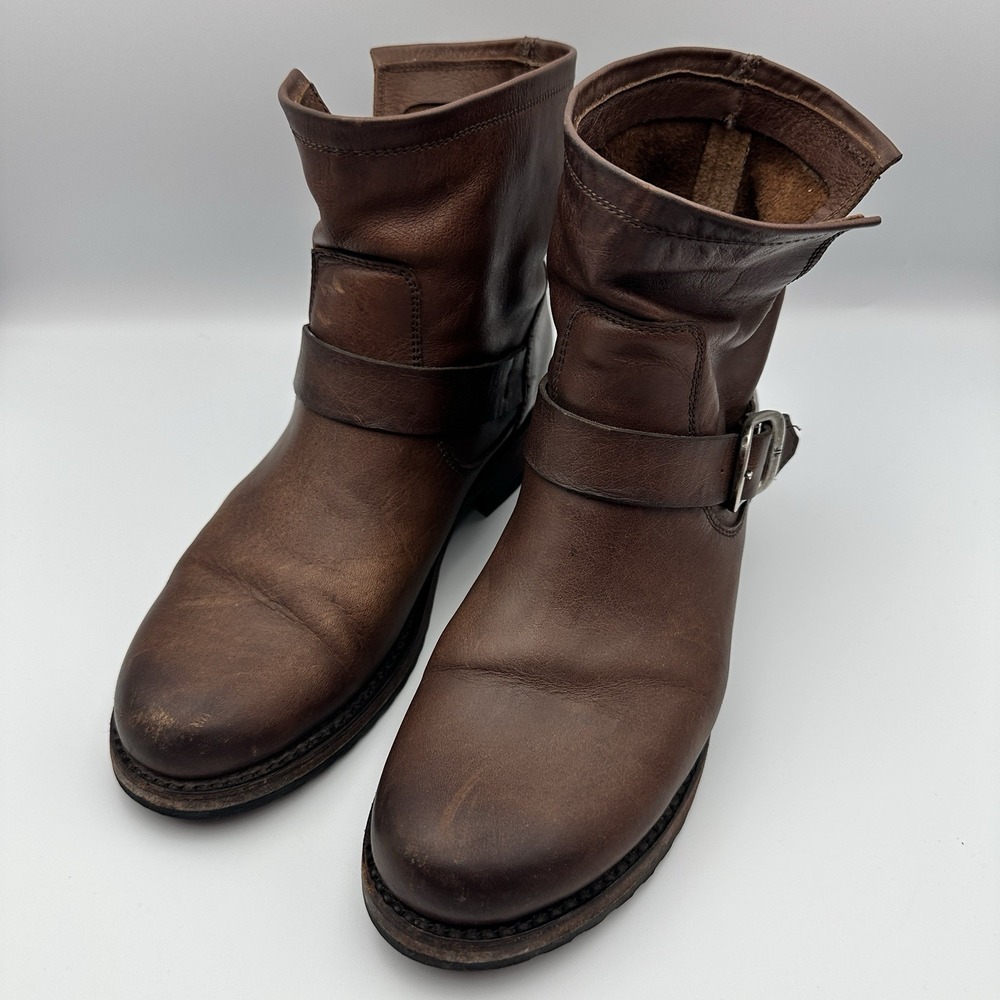 Frye Veronica Short Boots Womens 8 Brown Leather Harness Moto Biker